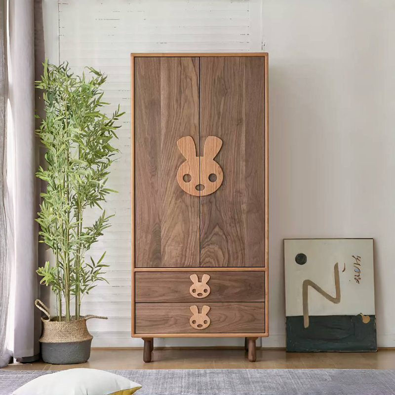 Simple Solid Wood Double Door Wardrobe