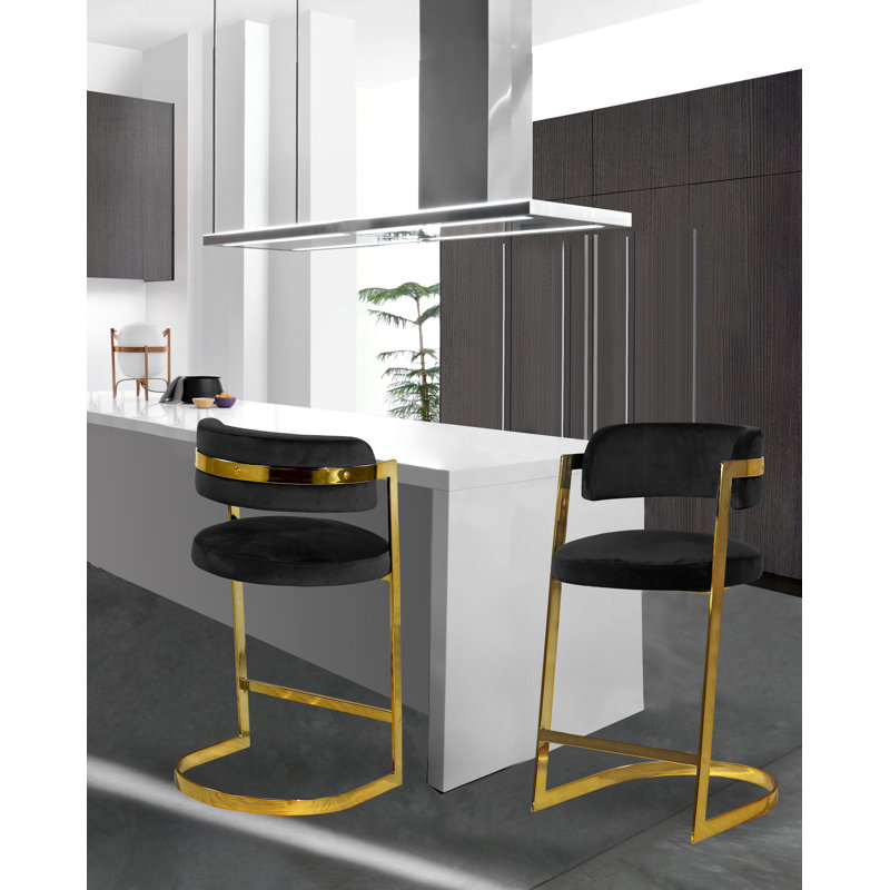 Wickley Upholstered Counter Stool with Metal Frame, Living Black Velvet