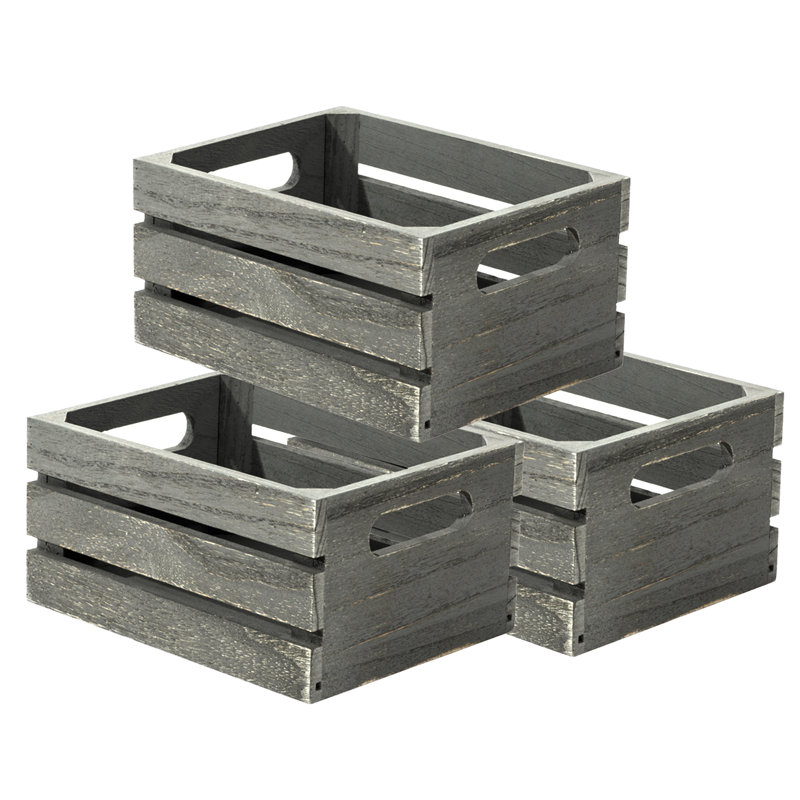 Ensemble de caisses en bois massif, H 5,50 po x l 12 po x P 8 po, Gris