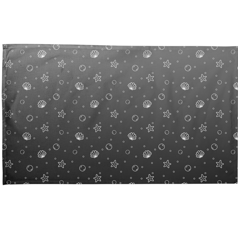 Serviette à thé à motif coquillage, Noir, Sergé de coton
