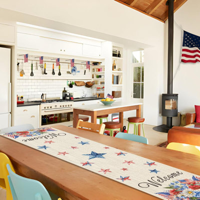 4Th Of July Independence Day Table Runner, Patriotic Memorial Day American Flag Fourth Of July Table Runner Kitchen Home Party Decoration, 13X72 Inches