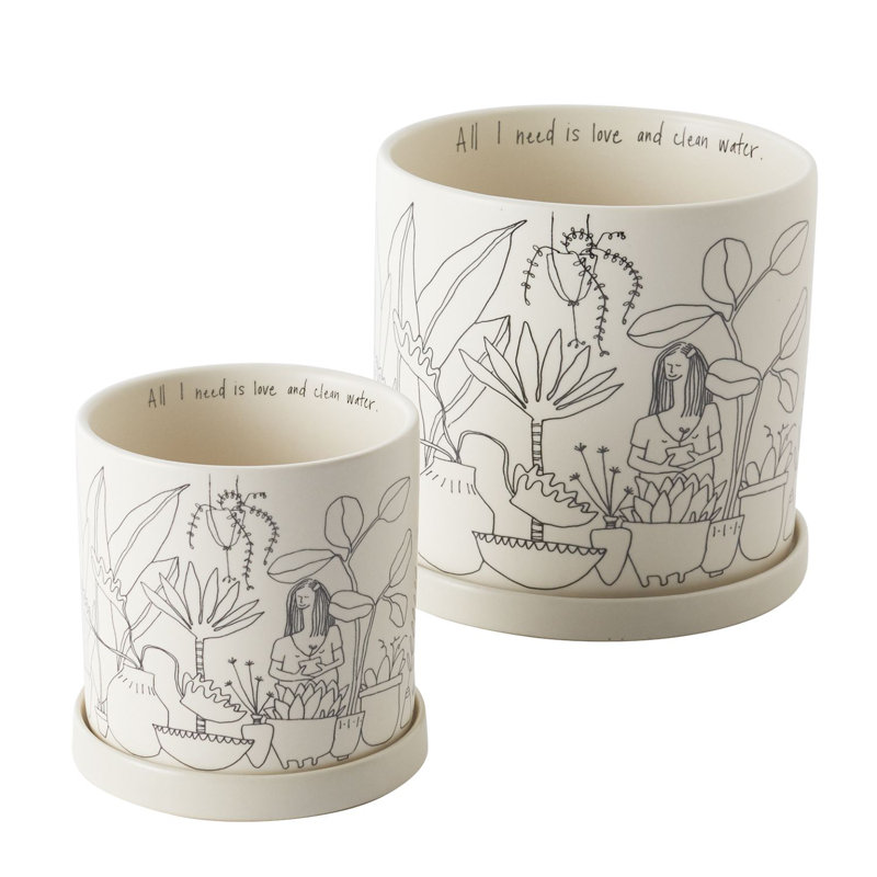 Pot à fleurs en céramique Plant Woman, H 4,75 po x l 4,75 po x P 4,75 po