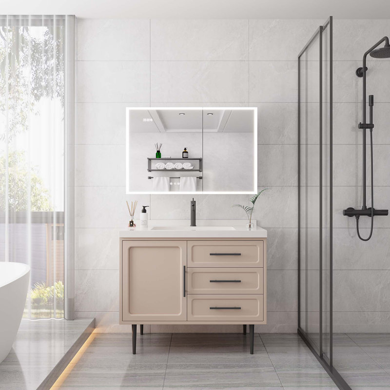 Armoire à pharmacie de salle de bain avec lumières, miroir et 2 prises USB
