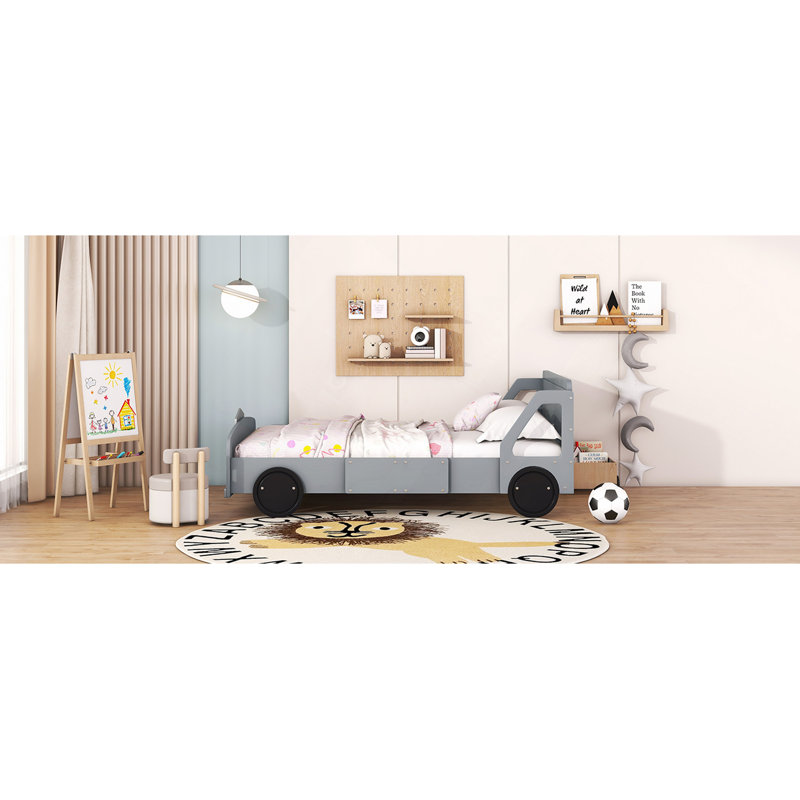 Lit plateforme en forme de voiture avec roulettes
