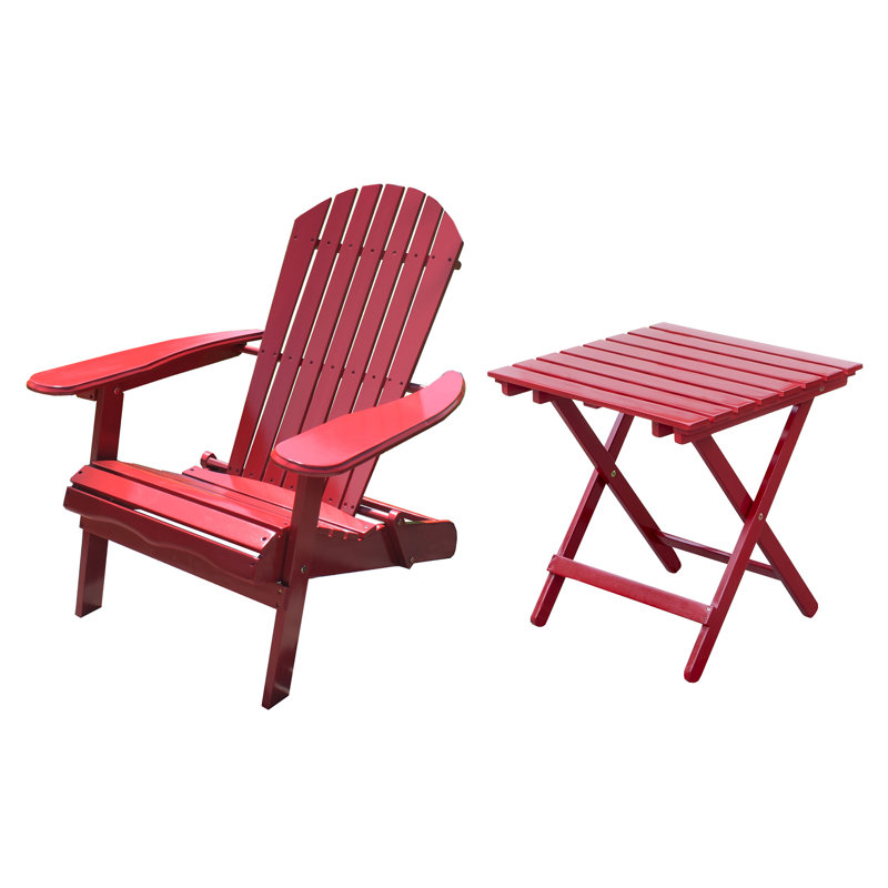 Chaise Adirondack pliante en bois massif avec table , Rouge