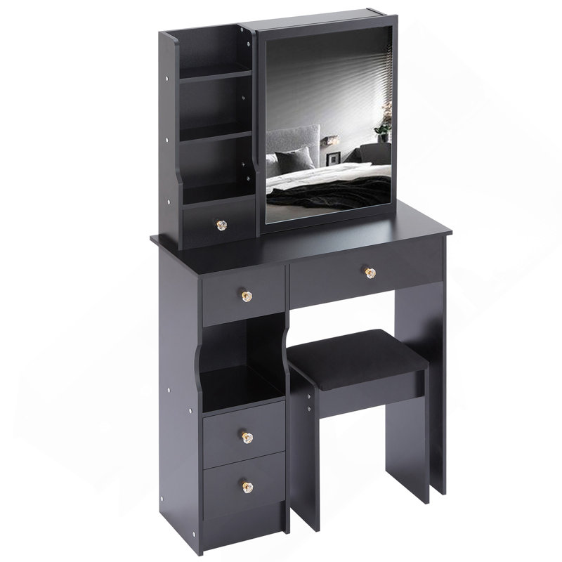 29.2" Small Space Left Drawer Desktop Vanity Table With Cushioned Stool,Multi-Layer High Capacity Storage,Practical Fashionable Dresser