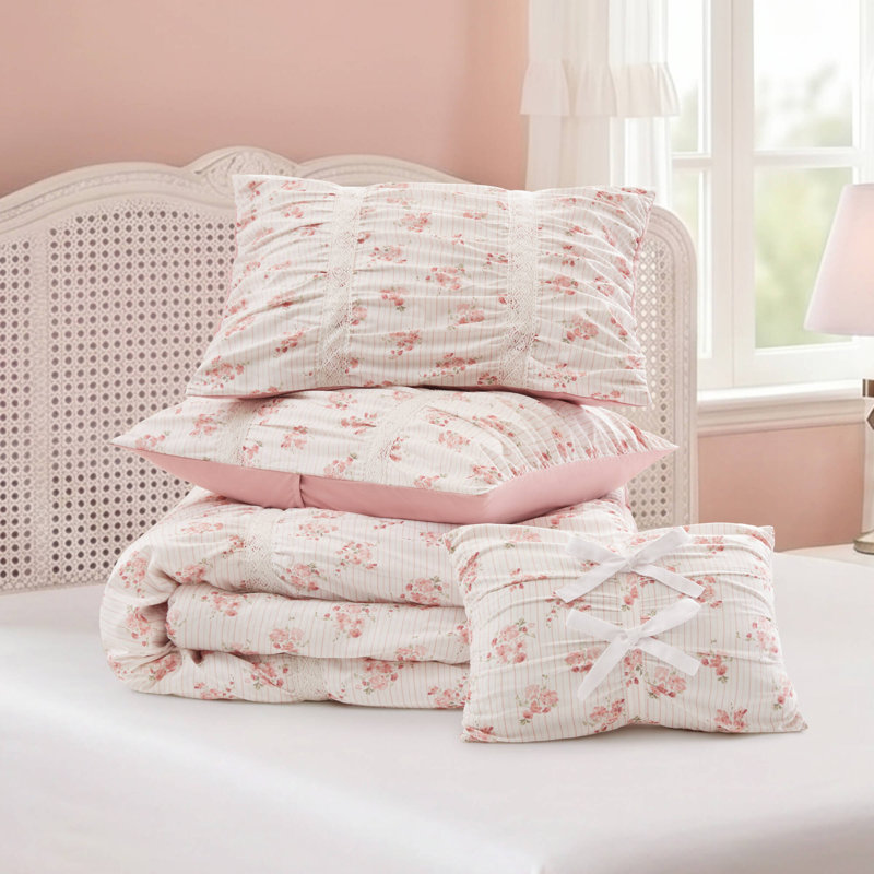 Ensemble d'édredon 4 pièces Anabelle, Grand lit, Rose
