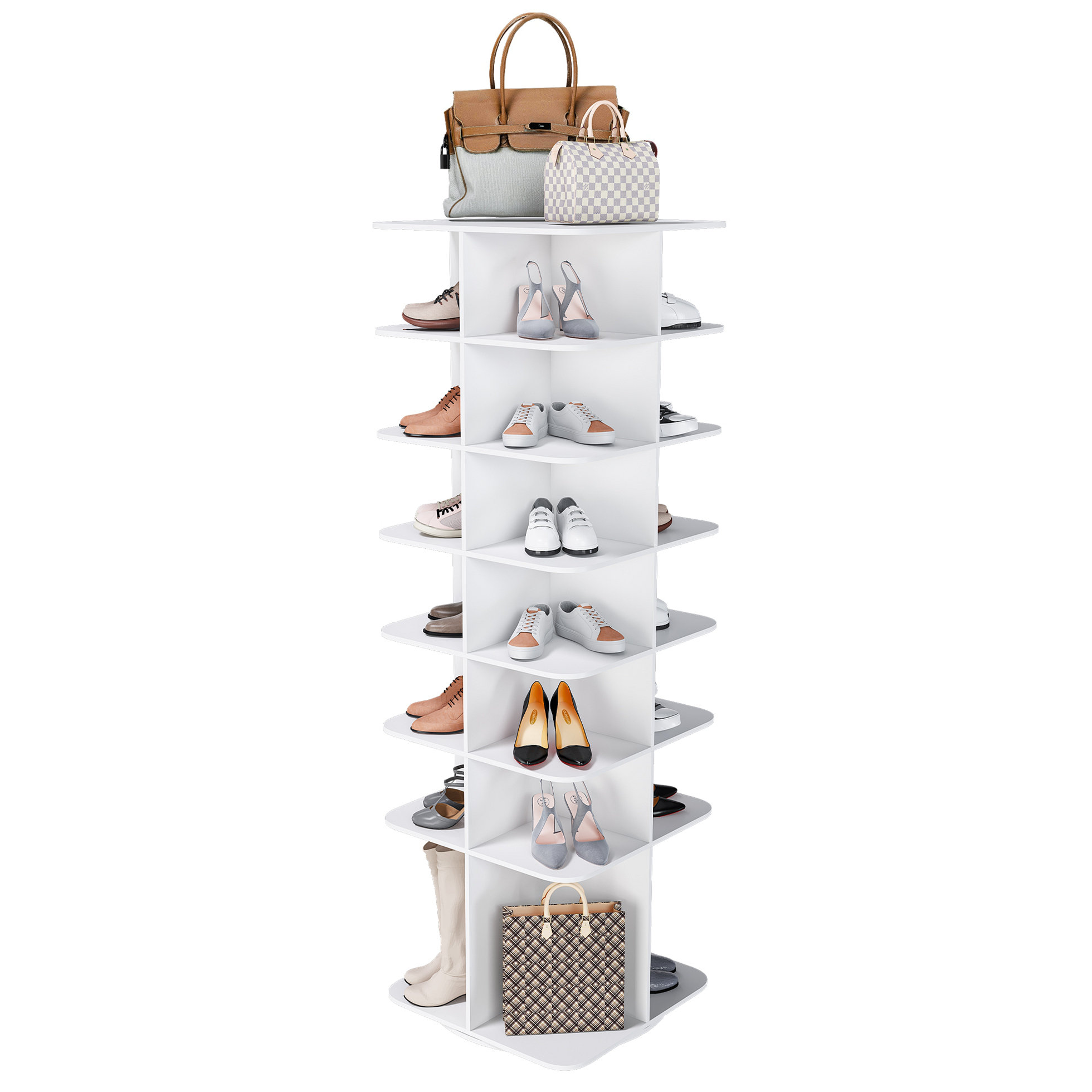 7-Tier Rotating Shoe Rack - 360° Spinning Tower Holds 28+ Pairs, Easy Assembly, PVC