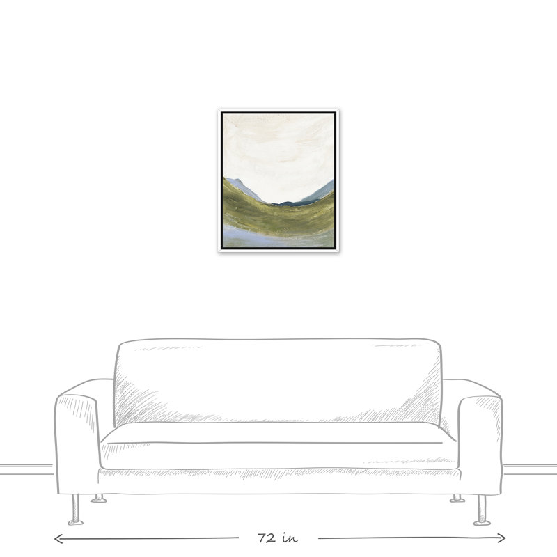 Paysage abstrait vert - peinture sur toile, Toile à cadre flottant blanc, H 25,75 po x l 21,75 po x P 1,75 po
