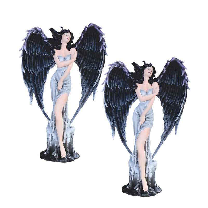 "Ensemble de 2 pièces" ICE ARMOUR H 12,5 po gothique ange foncé avec des ailes de plumes