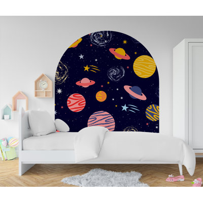 Space-Themed Wall Arch Decal - Planets, Stars & Night Sky Decor - Cosmic Home Decoration for Kids, Bedroom, Nursery - Headboard Decor 614DLU