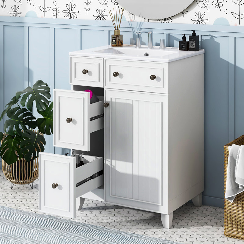 Meuble-lavabo simple 24 po avec plateau en céramique Menifee, Blanc