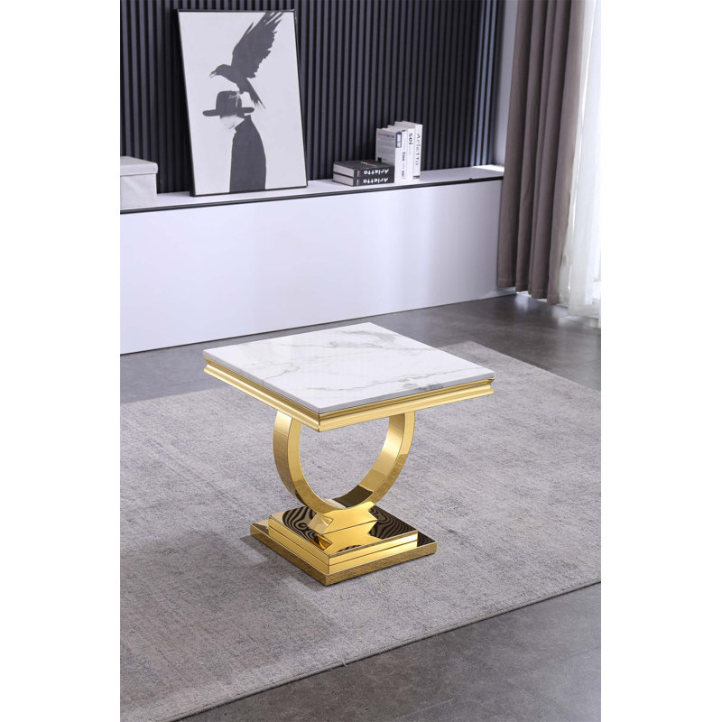Table de bout Torion, Blanc, Doré