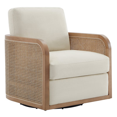 Juliette Upholstered Natural Cane Swivel Barrel Chair | Birch Lane