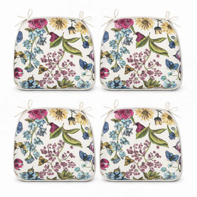 SAME ASW419P464798Outdoor PatioChairCushions, Water-Repellent U-Shape Thick Foam Seat Cushions with Ties17"x16"x2" All-WeatherCushions for Garden,Patio & Dining Chairs Set of 4- Botanical Floral Print
