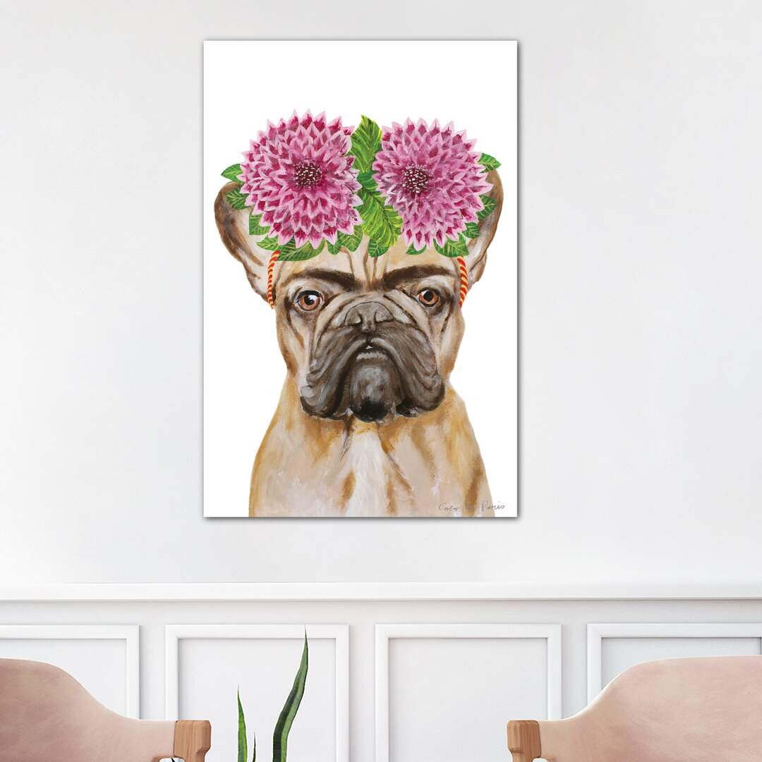 Leinwandbild - Grafikdruck „Frida Kahlo Frenchie White” von Coco de Paris