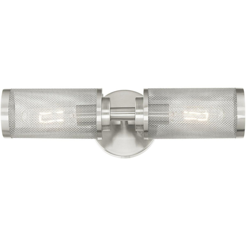 Applique murale à abat-jour en maille - 5,125 pouces, 2 lumières, acier inoxydable - Design élégant et moderne, Nickel brossé