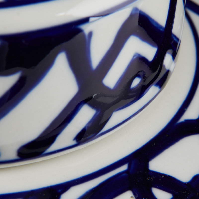 Pot à gingembre carré décoratif en céramique avec couvercle, Forme géométrique blanc / bleu marine