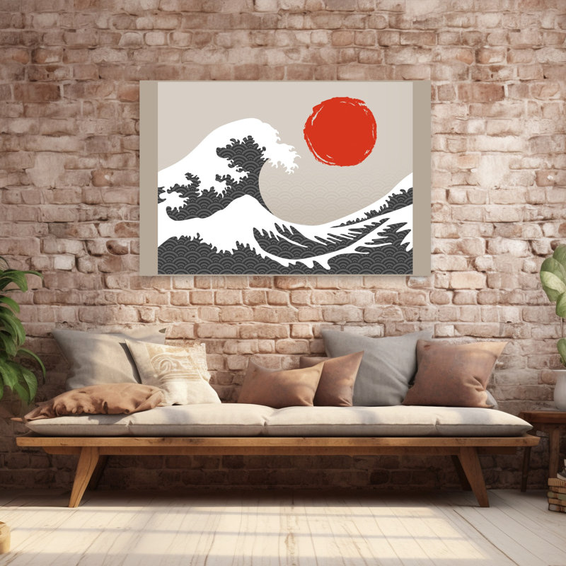 Denetria Contemporary Art Abstract Geometric Retro Nature Ocean Wall Art 1 Piece Wrapped Canvas Wall Art
