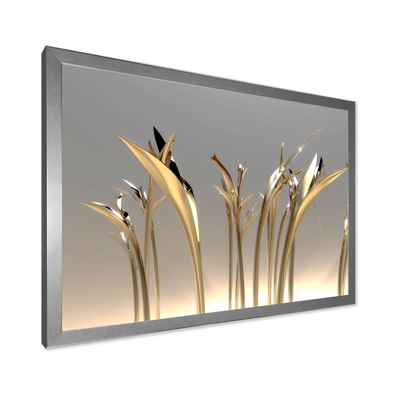«Golden Twig Blossoming», impression sur toile, H 16 po x l 32 po x P 1 po, Cadre simple argenté