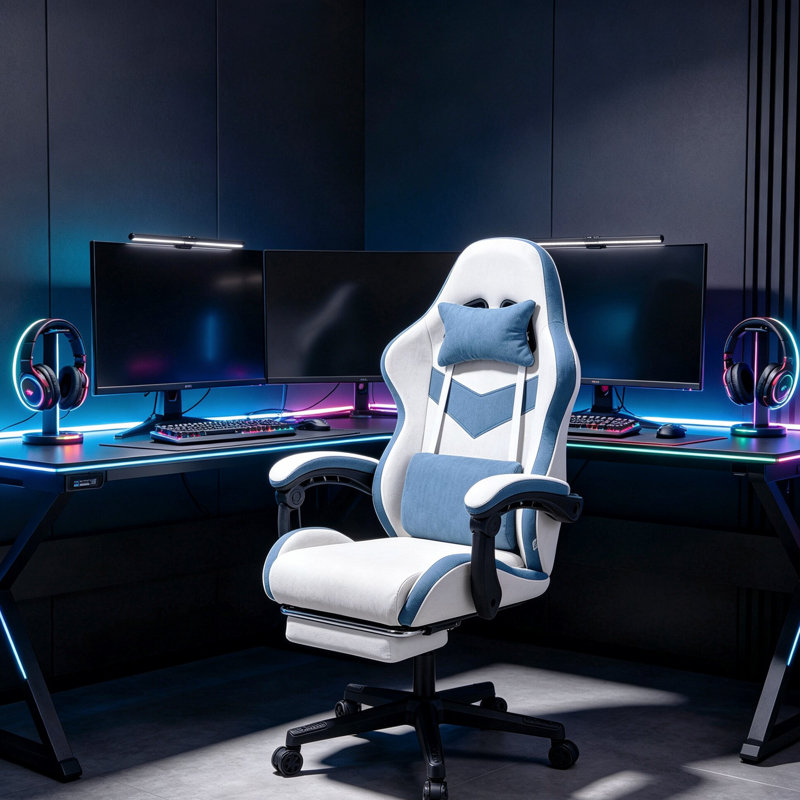 Brayden Studio PC & Racing Game Chair, White/Blue