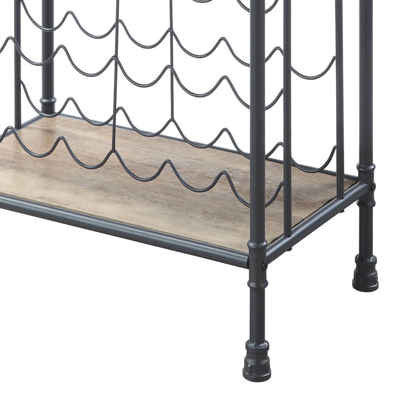 Support à vin en chêne antique et gris sable avec porte-verres à pied