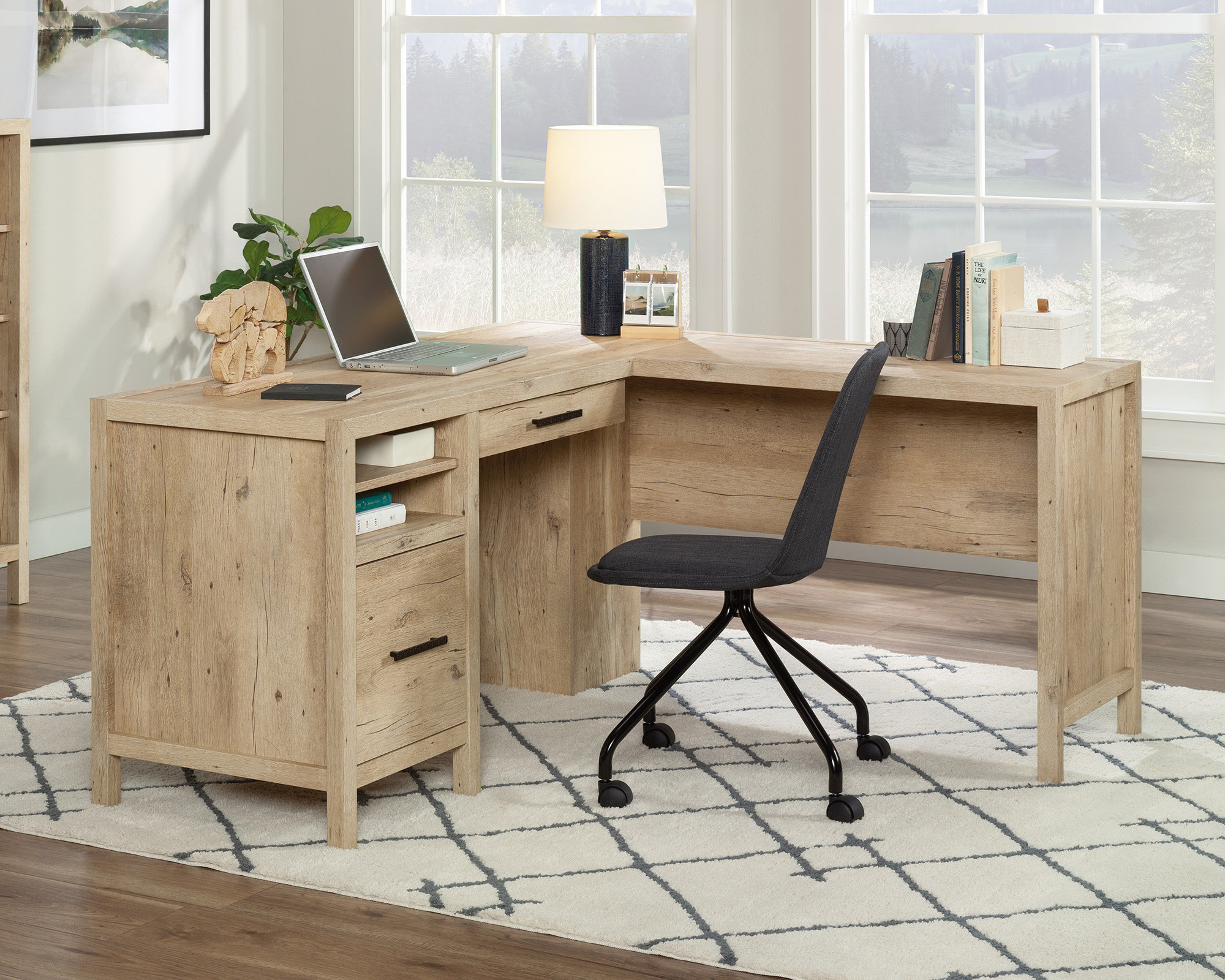 Via Single Pedestal L-Shaped Desk with Storage Hutch - 60W by Sauder  Commercial Extensions