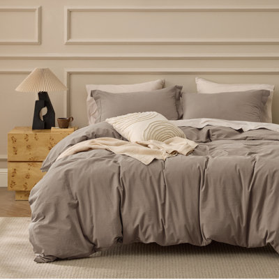 Bedsure 100% Washed Cotton Duvet Cover King Set - Minimalist Cotton Beding Set For All Season（set of 3）