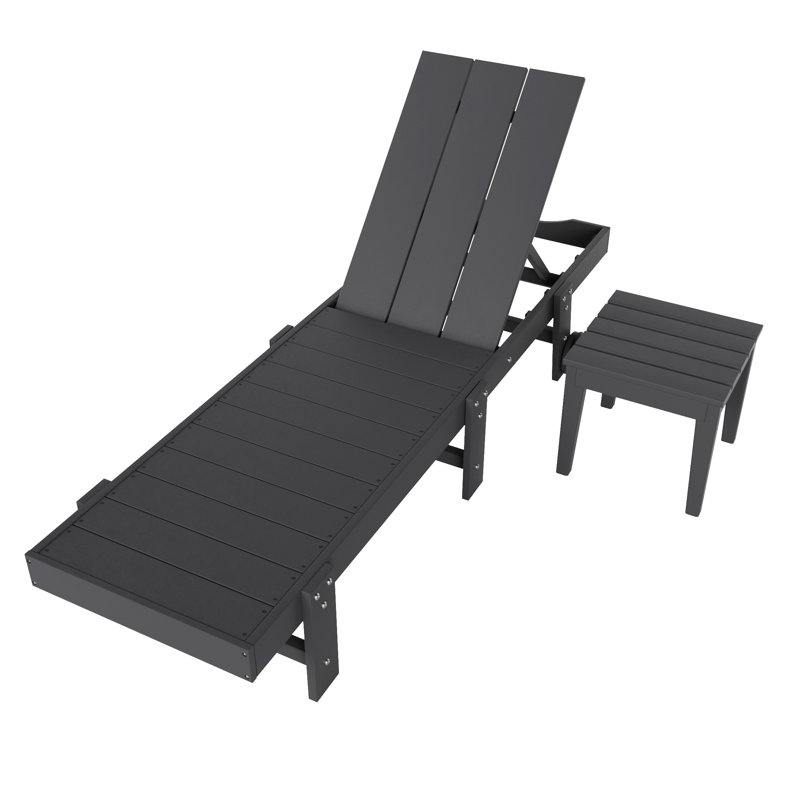 Joubert 77.6" Long Outdoor All-Weather Poly Reclining Single Chaise with Table, Gray