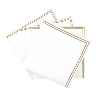 Double Embroidery Border Cotton Napkins (Set Of 4), 12" Square, White/Taupe