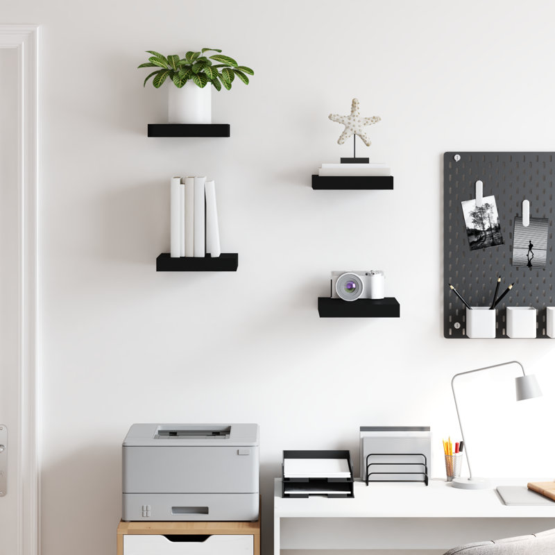 Wall Shelf  Wall Mounted Display Shelf for Photo Frame Set of 4, 1.5" H x 9.1" W x 9.3" D, Black