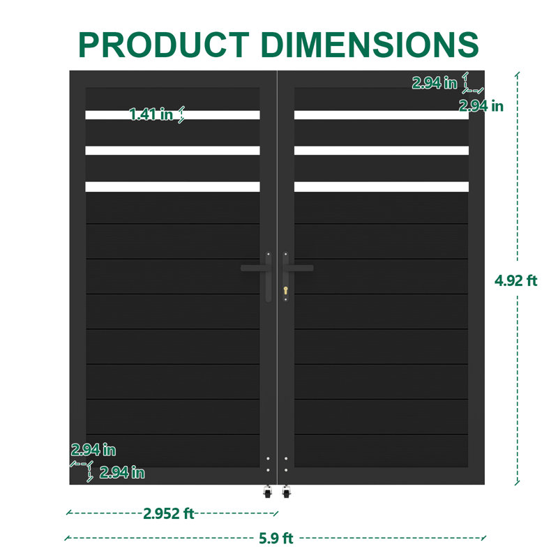 Barrière semi-intime en aluminium, double barrière battante - sans les poteaux, H 5 pi x l 6 pi, Semi-intimité