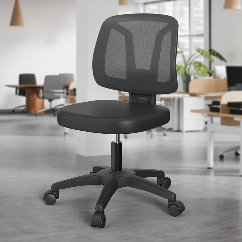 Armless Compact Rolling Office Desk Chair With Adjustable Height And Wheels