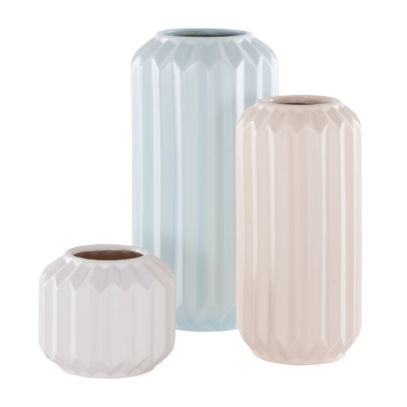 Ensemble de 3 vases de table en céramique Dequavion, Bleu / Ivoire / Blanc