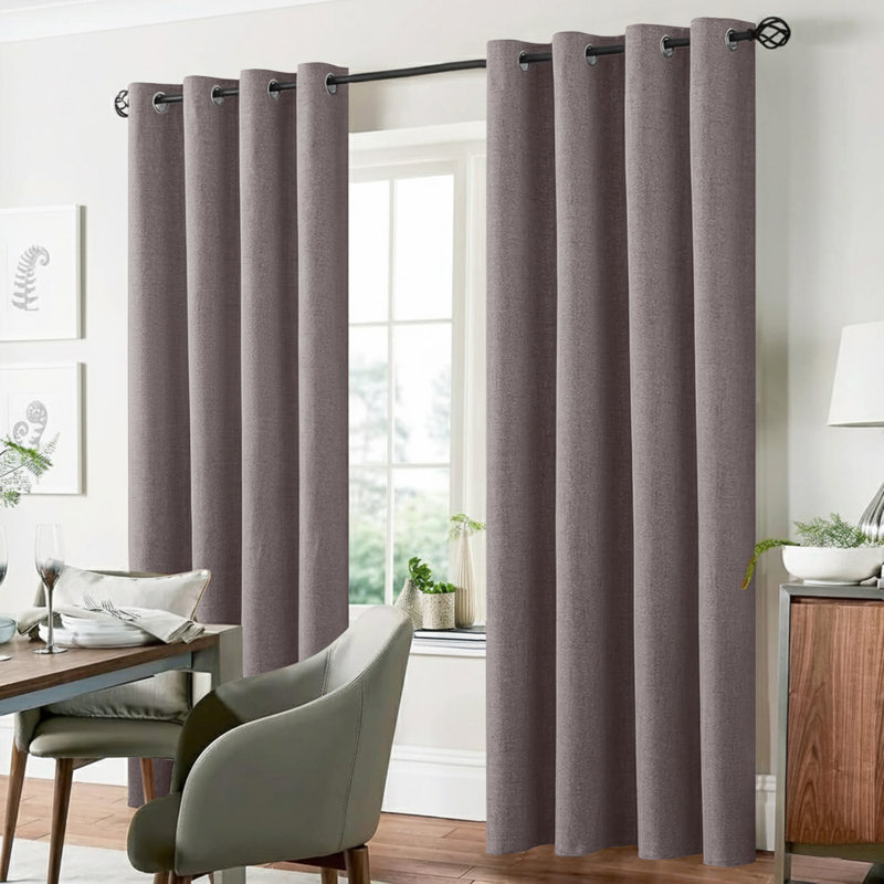 100% Linen Blackout Curtains with Eyelets – Ready Made (Set of 2), 117cm Width x 137cm Drop, Mocha