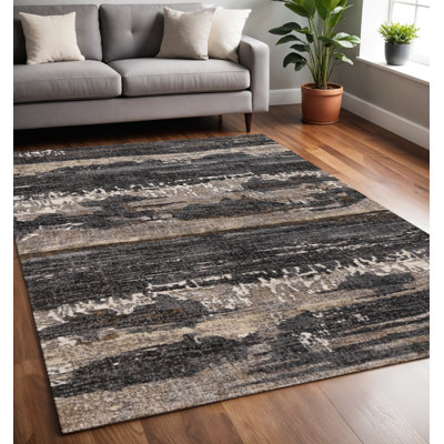 Tapis abstrait gris et noir 5 pi x 8 pi