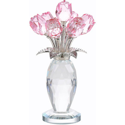 Bouquet de roses en cristal fait à la main avec vase décoratif, décoration florale de table pour la décoration intérieure