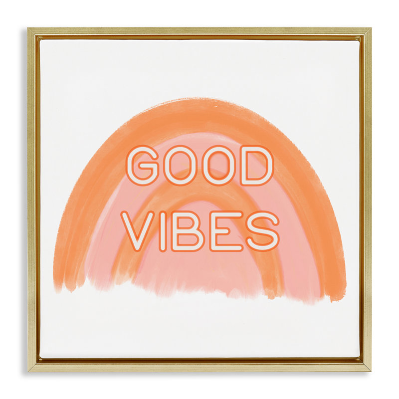 "Orange Good Vibes", art mural encadré par Amber Clarkson, Cadre flottant métallique doré, H 25 po x l 25 po