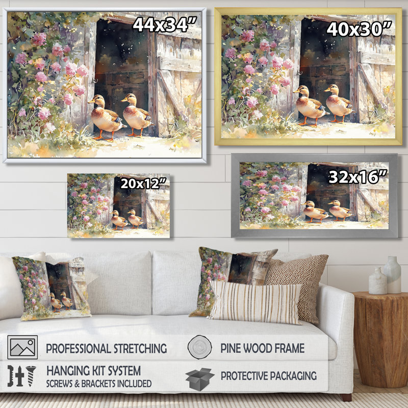 «Ducks Portrait At The Farm III», art mural animaux, Reproduction encadrée d'une seule photo, H 30 po x l 40 po, Noir