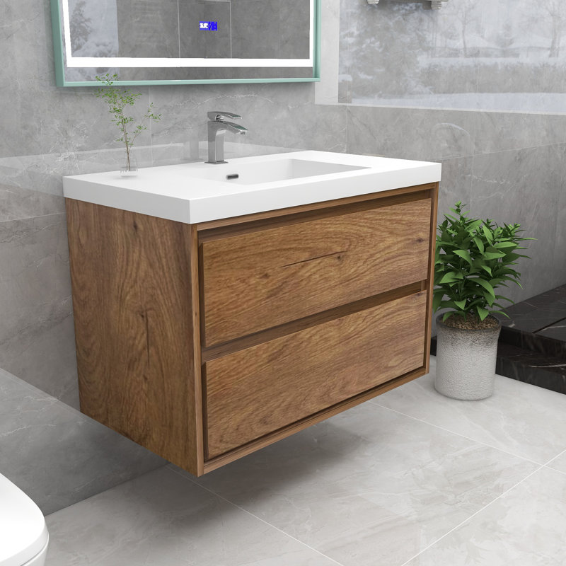 Wittig 36" Wall-Mounted Single Bathroom Vanity Set, Teak Oak