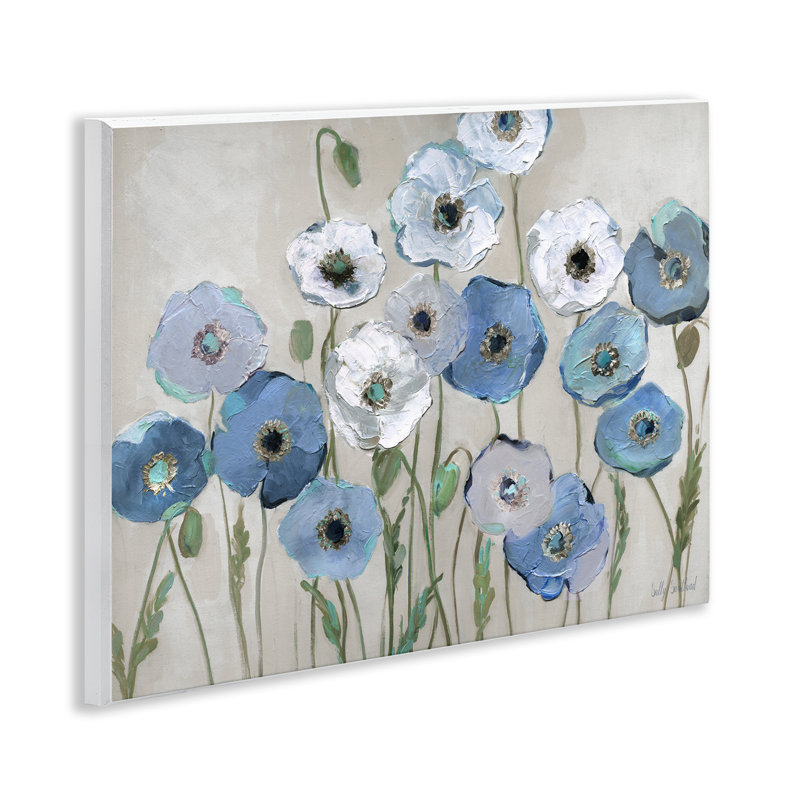  Round Blue & White Poppies Wall Plaque Art by Sally Swatland