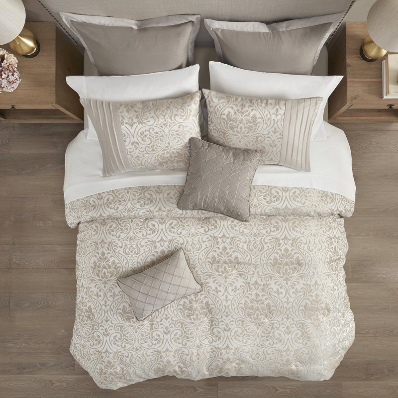 Édredon kaki très grand, 12 pièces avec draps, motif métallique doré et lavable à la machine