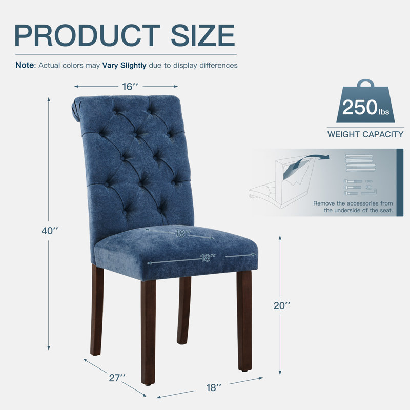 Gerrilyn Tufted Wooden Dining Room Chairs, Navy Blue