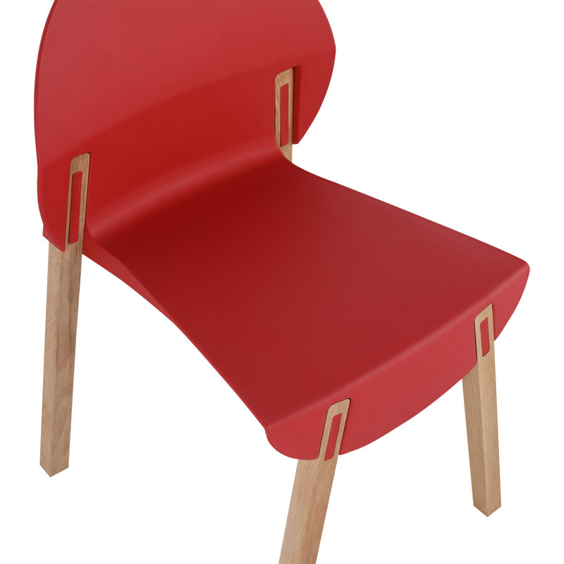 Chaises d'appoint en PP avec pieds en bois de chêne massif (ensemble de 4), Rouge