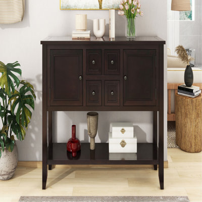 Grande console de rangement rétro Cambridge Series avec quatre petits tiroirs et une tablette inférieure pour les salons, les entrées et les cuisines