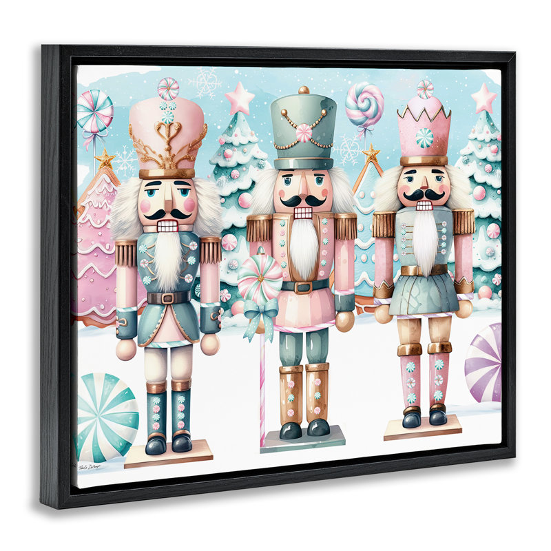 "Pastel Nutcracker Trio", art mural sur toile flottante noire par Nicole DeCamp, H 17 po x l 21 po