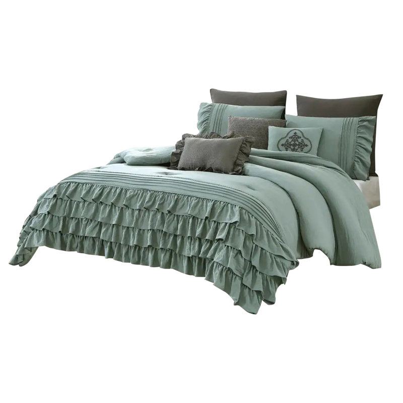 Green Microfiber Reversible Comforter Set, King Comforter + 7 Additional Pieces