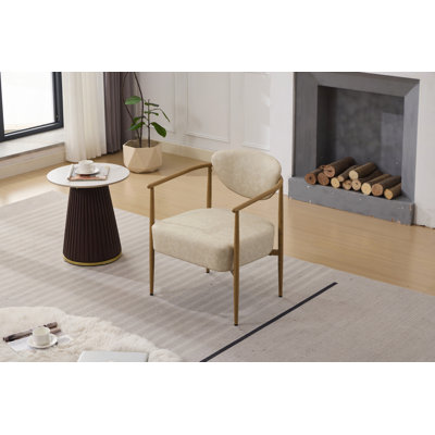 Beige PU Leather Dining And Living Room Chair With Comfortable Foam Seating And Durable Metal Frame