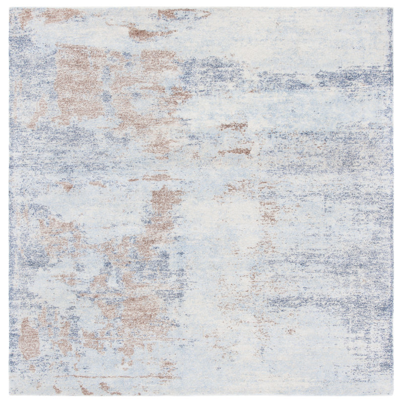 Dumfries Hand Tufted Wool/Viscose Pile Abstract Rug in Light Blue/Ivory, Square 6'