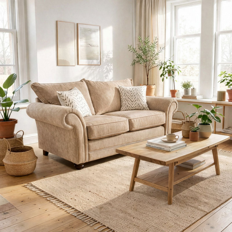 Dalton Textured Wave Sofa- Made in the UK, Mink, 2